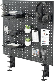 Clamp-On Steel Desk Pegboard 76×61cm Magnetic Organizer Panel Black