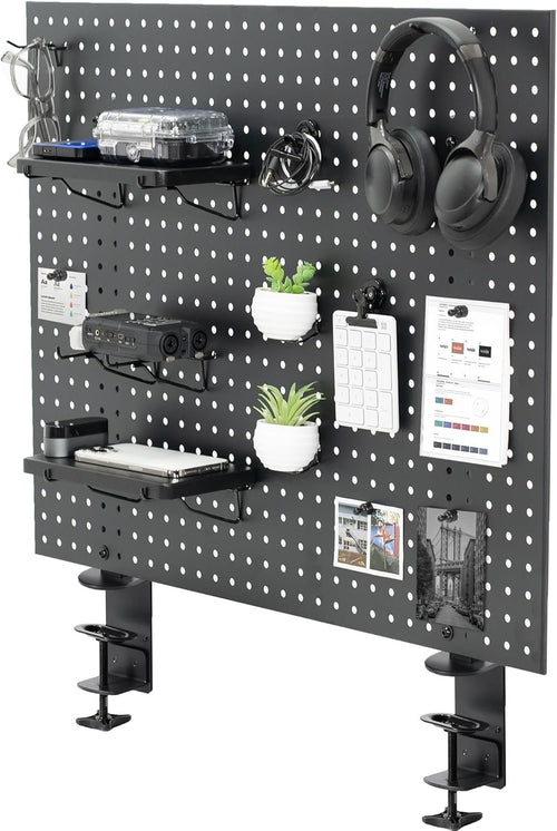 Clamp-On Steel Desk Pegboard 76×61cm Magnetic Organizer Panel Black