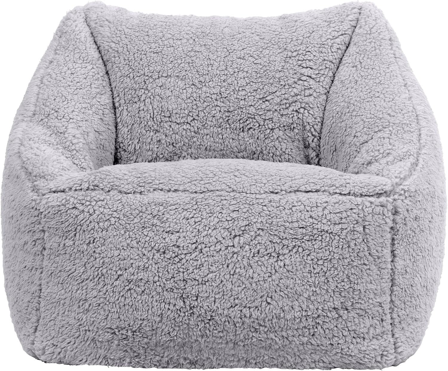 2x Grey Kids Fleece Bean Bag Chairs Set for Bedroom, Nursery, Playroom