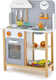 Wooden Kids Play Kitchen Pretend Cooking Set Sound Clock Accessories