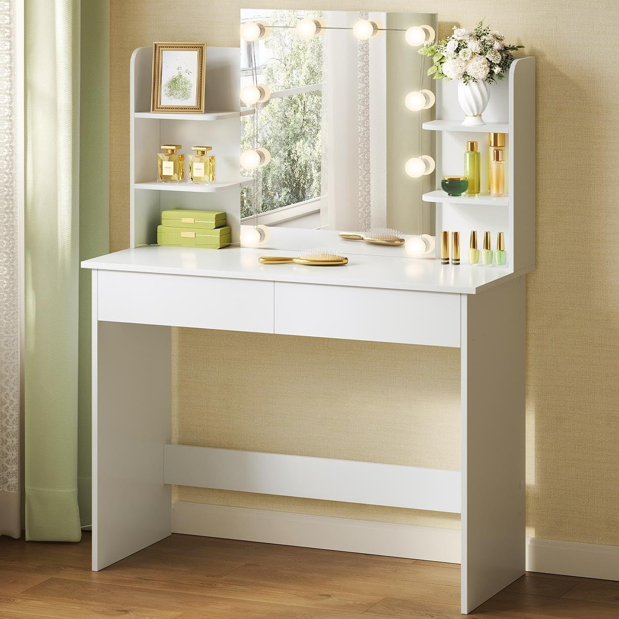 Smart Vanity Dressing Table Set Wireless Charging Bluetooth Speaker LED Mirror