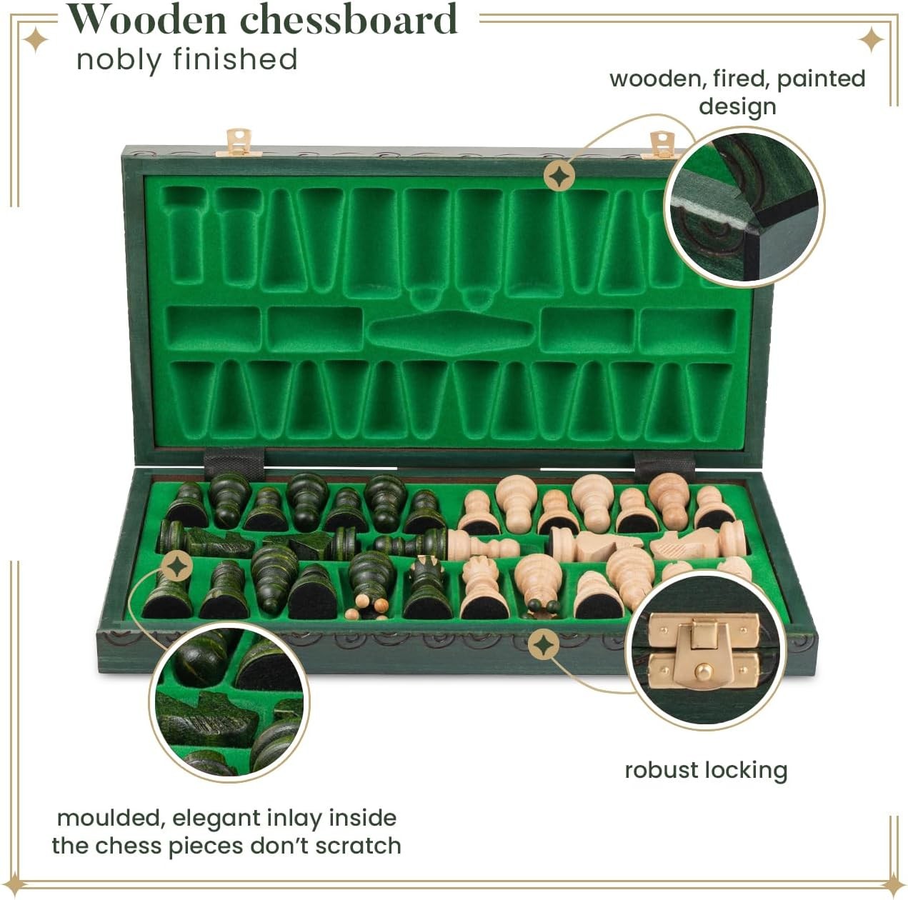 Luxury 42cm Wooden Chess Set XL | Handcrafted Board & Carved Pieces | Premium Gi
