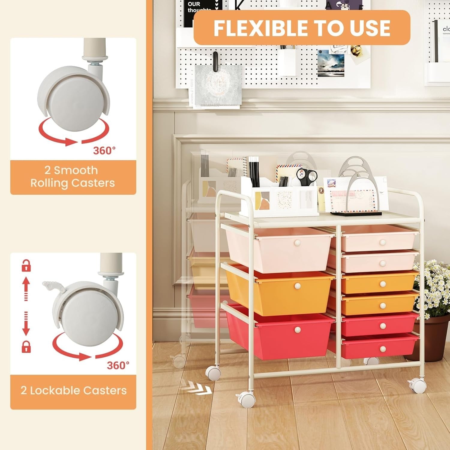 9 Drawer Rolling Storage Trolley Macaron Utility Cart Organizer Wheels