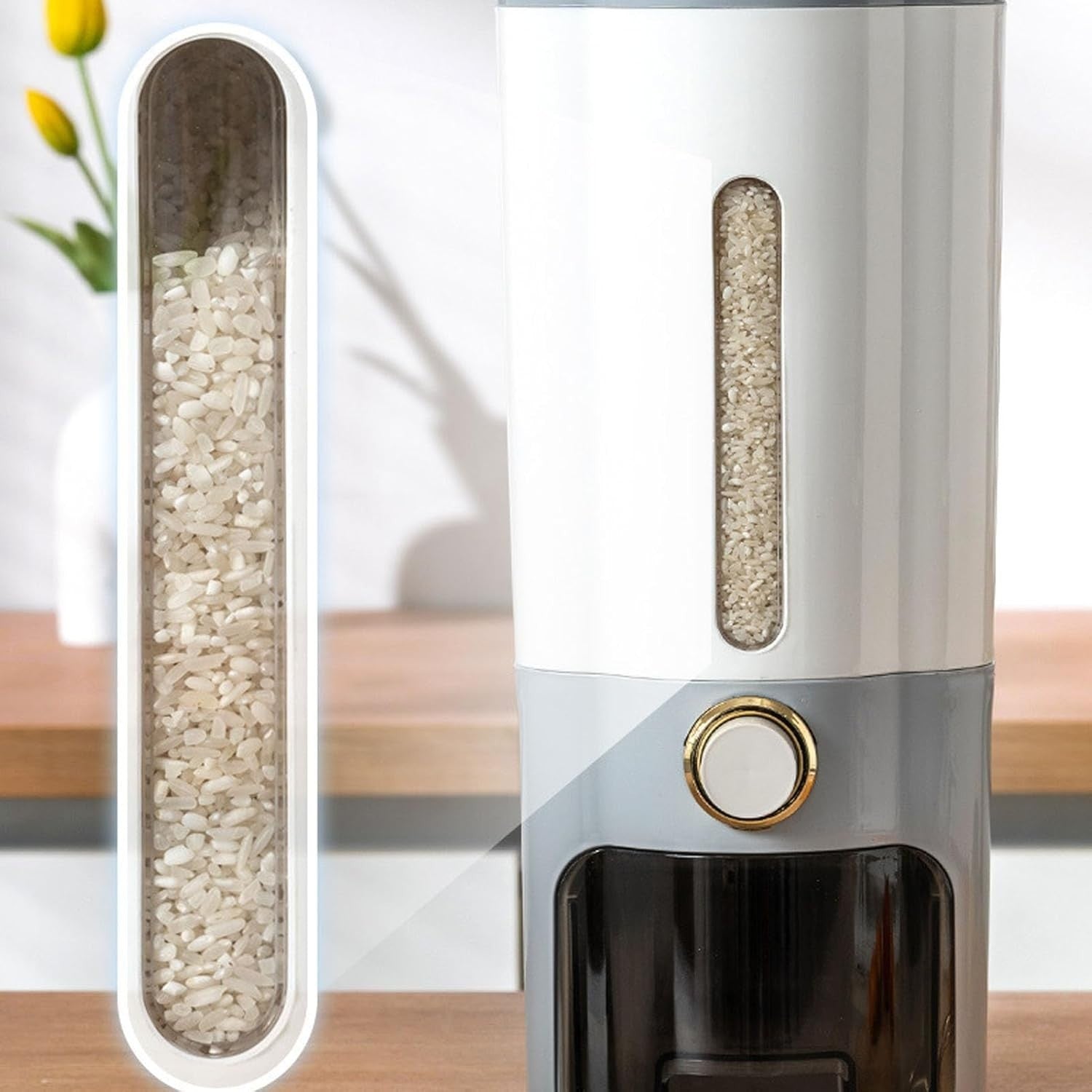 10KG Sealed Rice Dispenser Press Type Grain Storage Container PP Bin