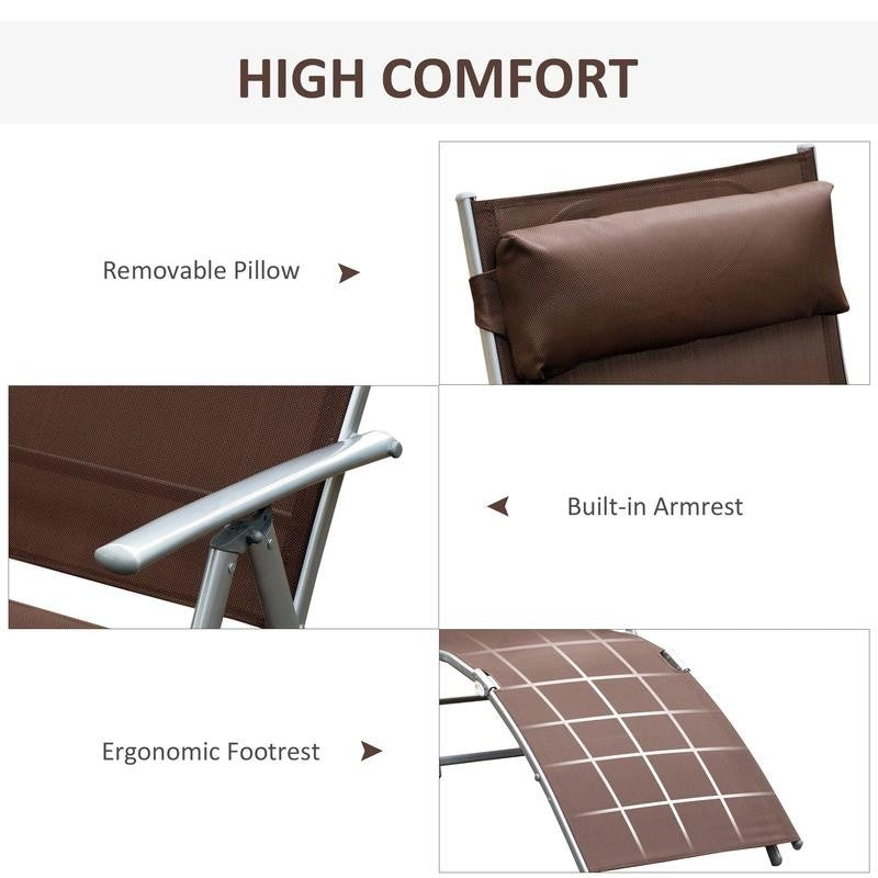 Outdoor Steel Recliner Folding Sun Lounger Chair 7-Position Brown Textilene