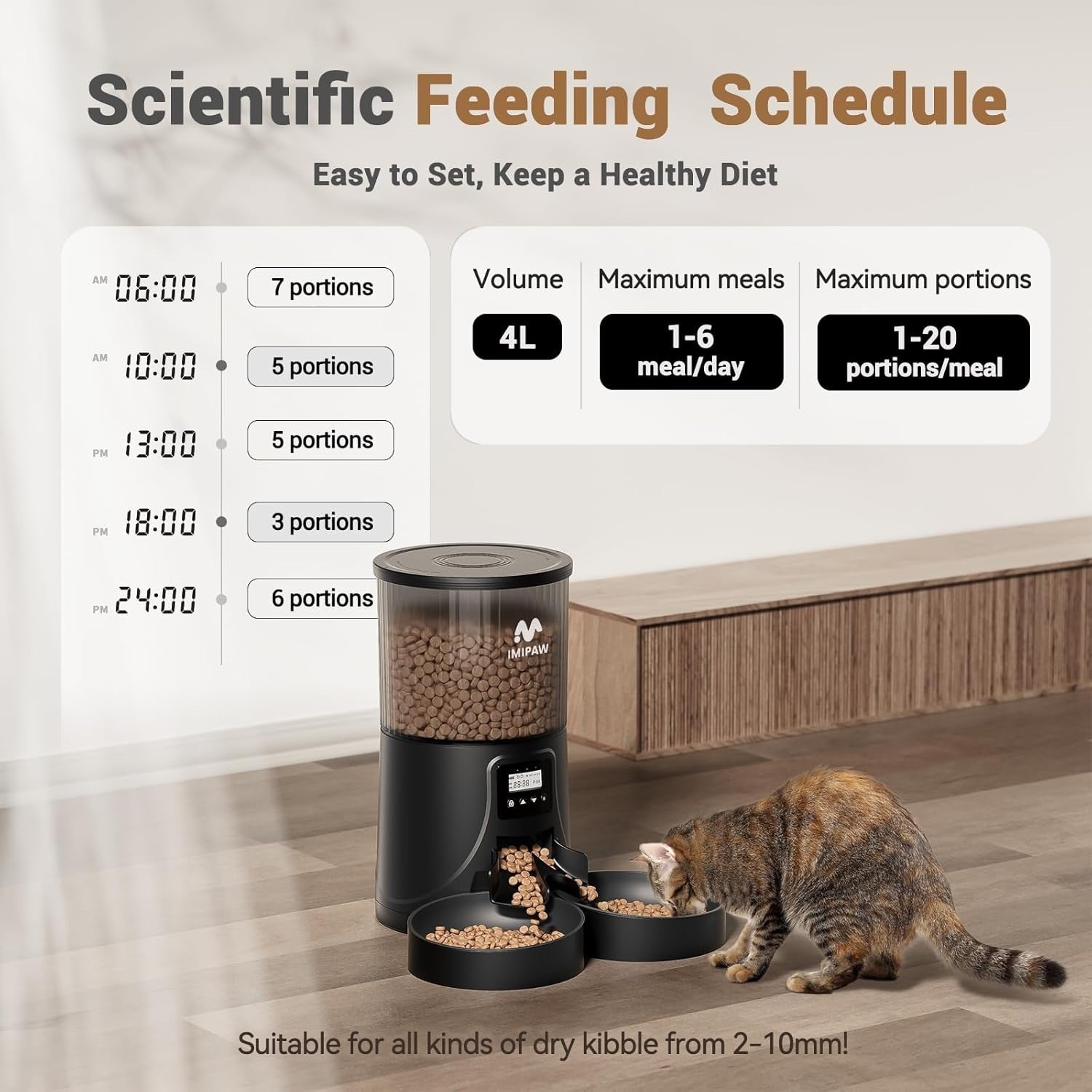 Dual Bowl Automatic Pet Feeder 4L Timed Food Dispenser for 2 Cats