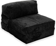 Fold Out Futon Chair Bed Single Sofa Black Corduroy Foam Inners Portable