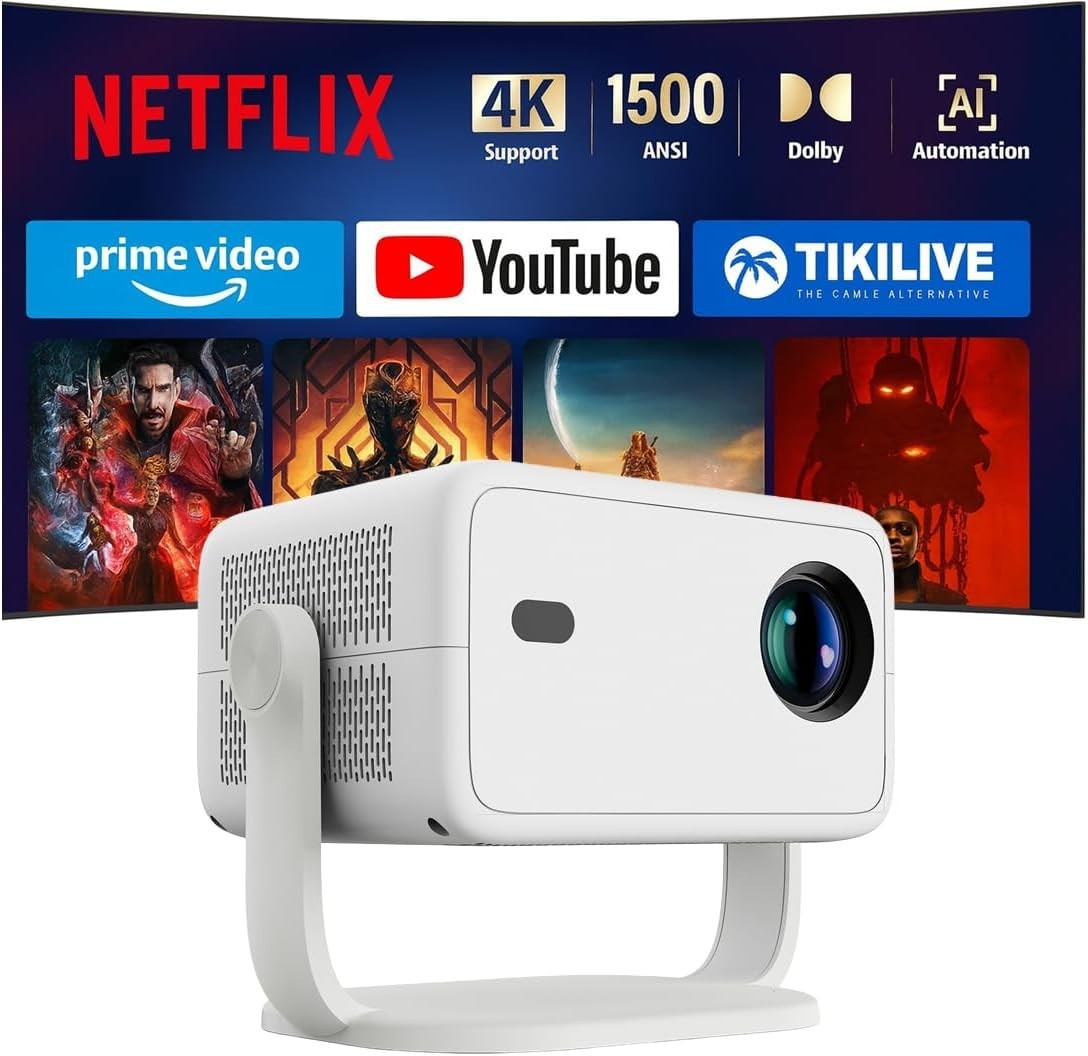 Smart 1080P Projector 4K WiFi 6 Bluetooth Netflix Auto Focus 120°