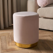 Blush Matte Velvet Ottoman Stool with Gold Metal Base – Luxury Vanity Seat