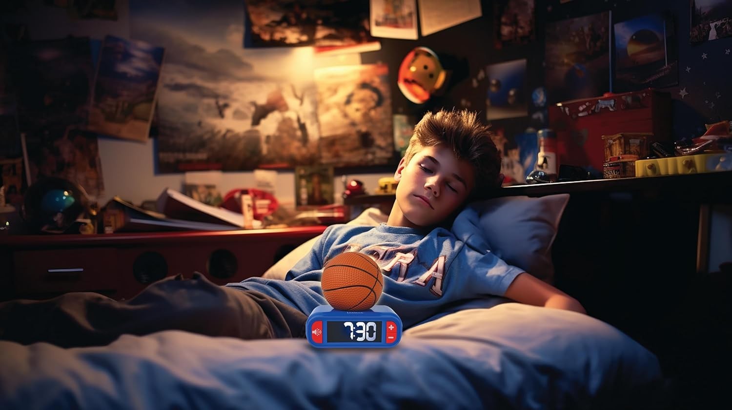 Kids Basketball Alarm Clock Night Light LED Display Snooze Sounds Bedroom