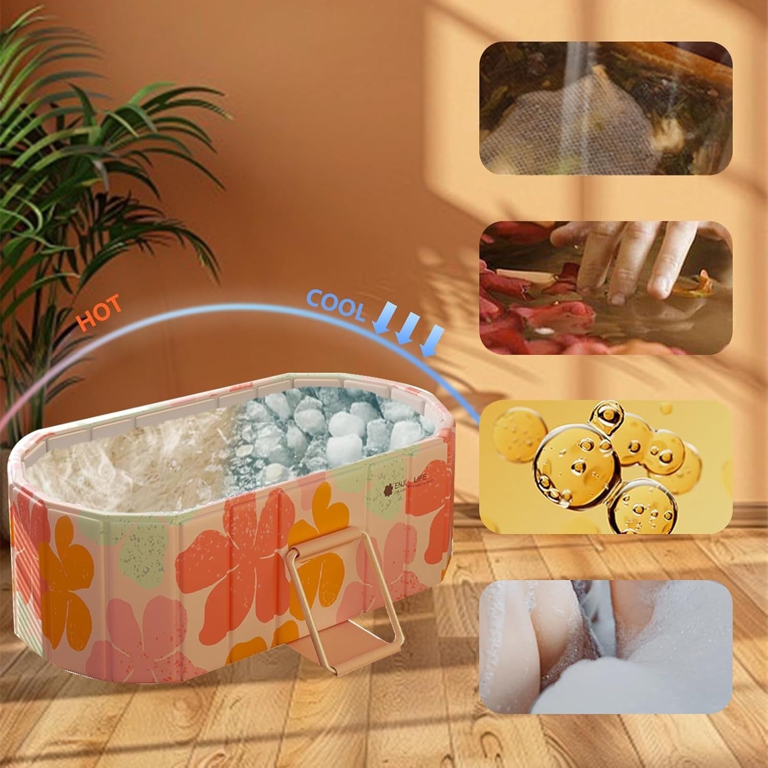 Foldable Portable Bathtub SPA Sauna Ice & Hot Bath 1.2m Pink Adults