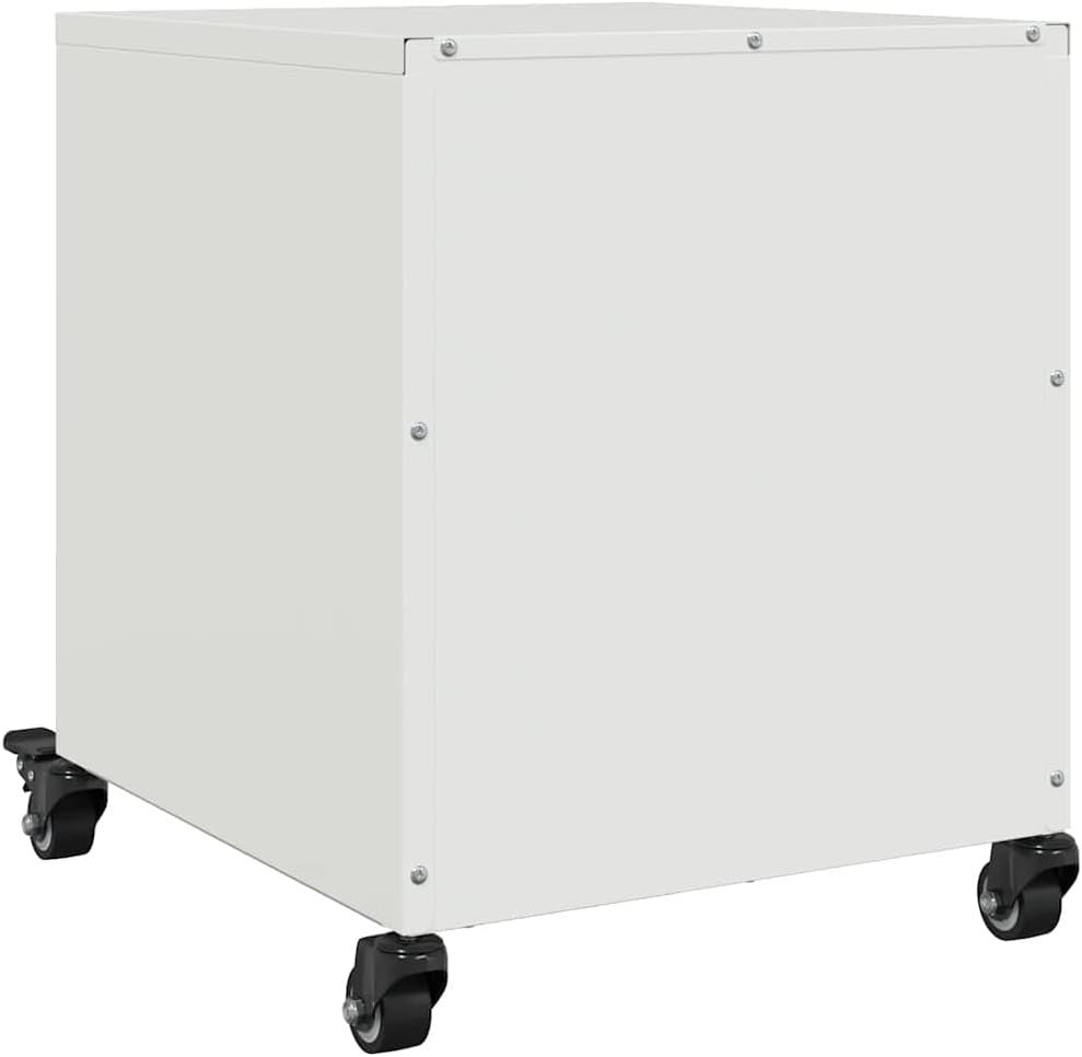 Set of 2 White Metal Bedside Tables with Wheels | Modern Rolling Nightstands