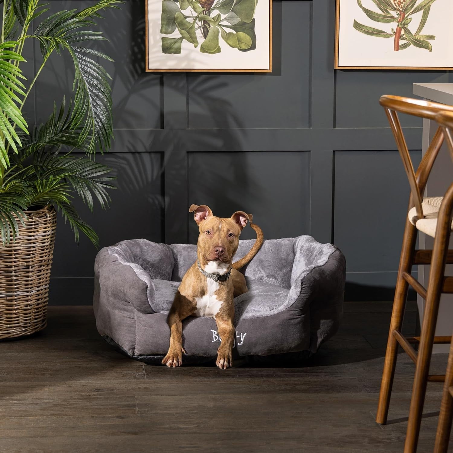 XL Calming Dog Bed 90x70x28cm Fluffy Fleece Washable Grey