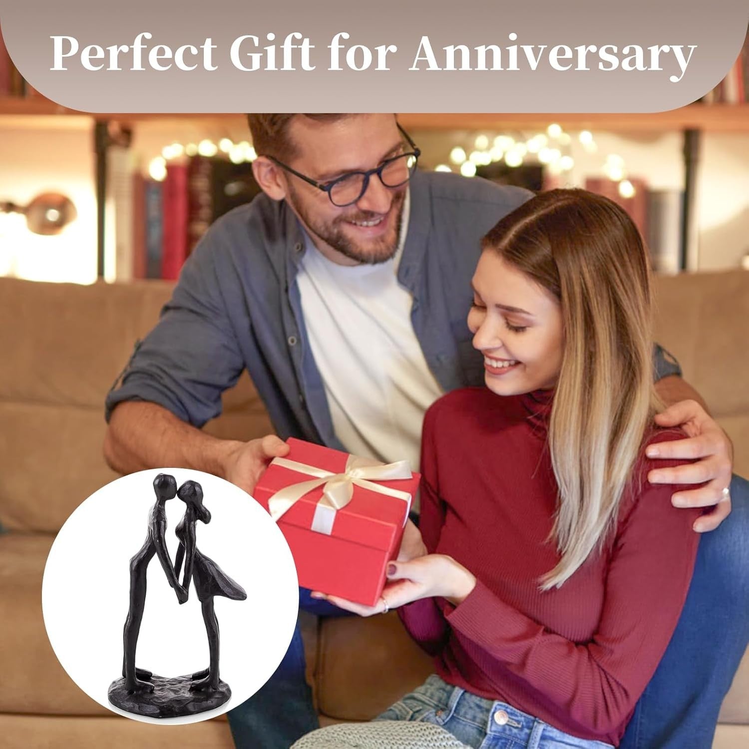 Romantic Metal Couple Sculpture Kiss Ornament | Cast Iron Art Decor Gift