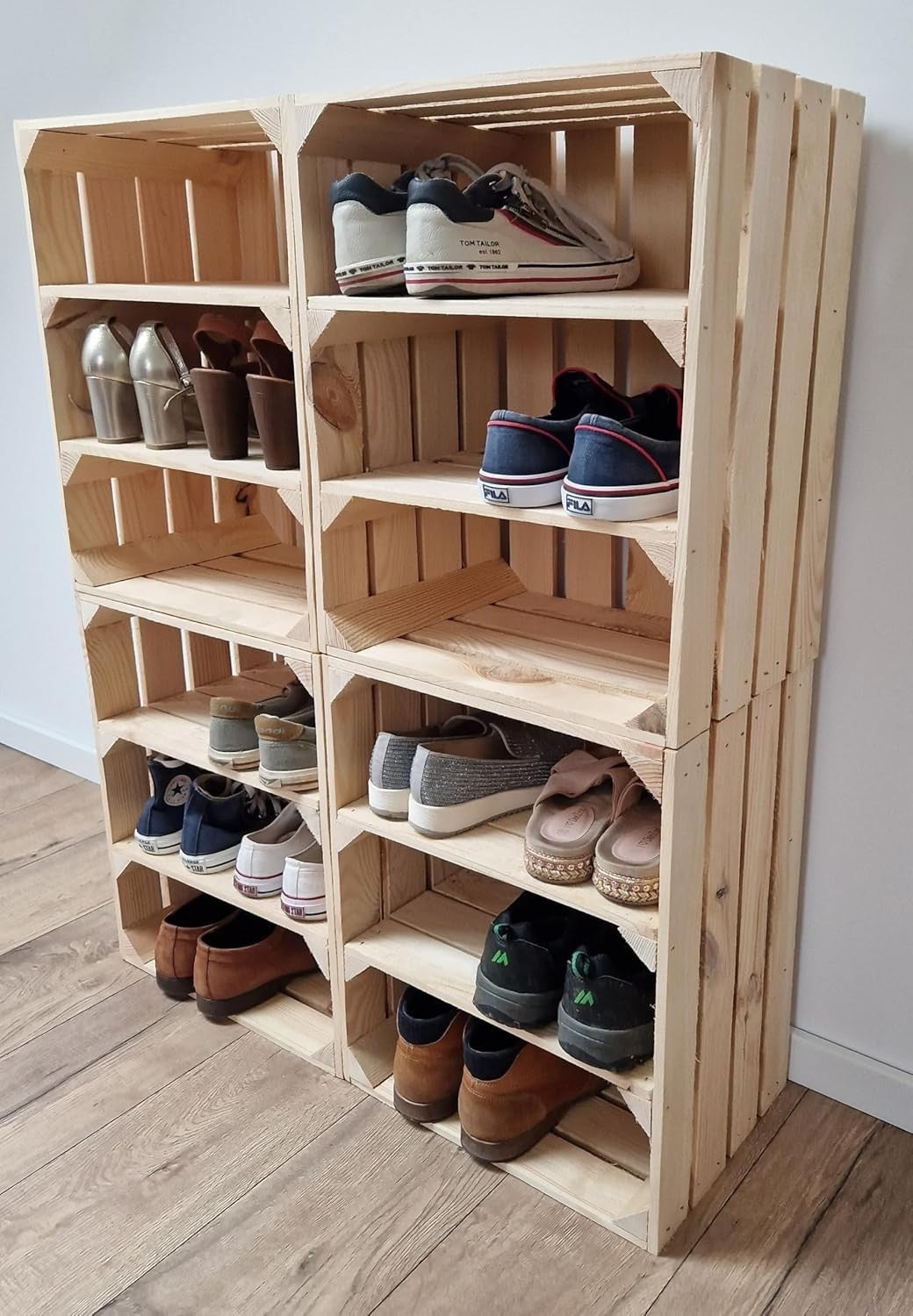 Wooden Tiered Storage Crates 2-Shelf Freestanding Organizer 50x40x30cm
