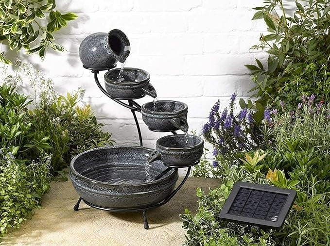 Ceramic Solar Waterfall Bird Bath Fountain – Outdoor Garden Water Feature