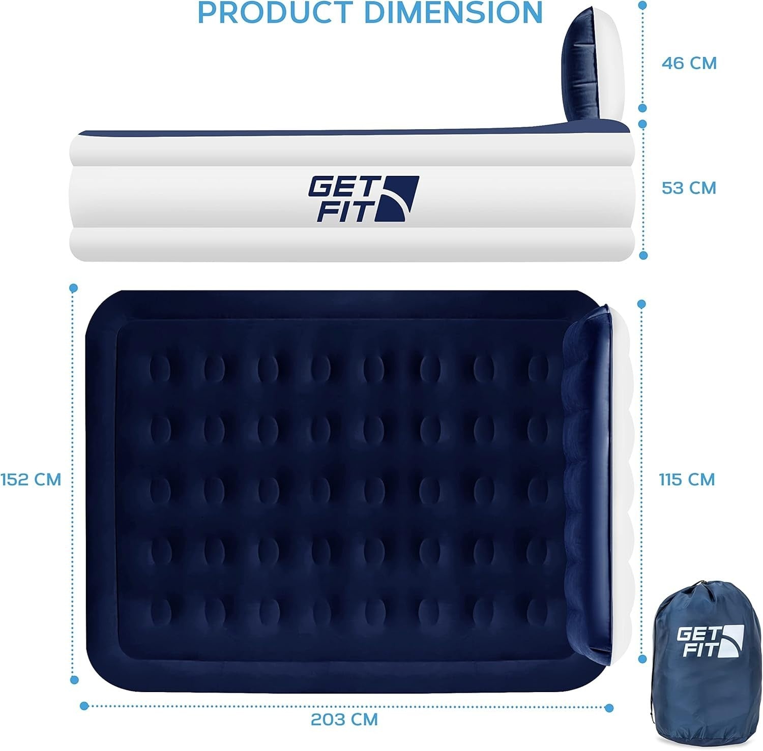 King Air Mattress with Electric Pump & Headboard – 152x203cm Inflatable