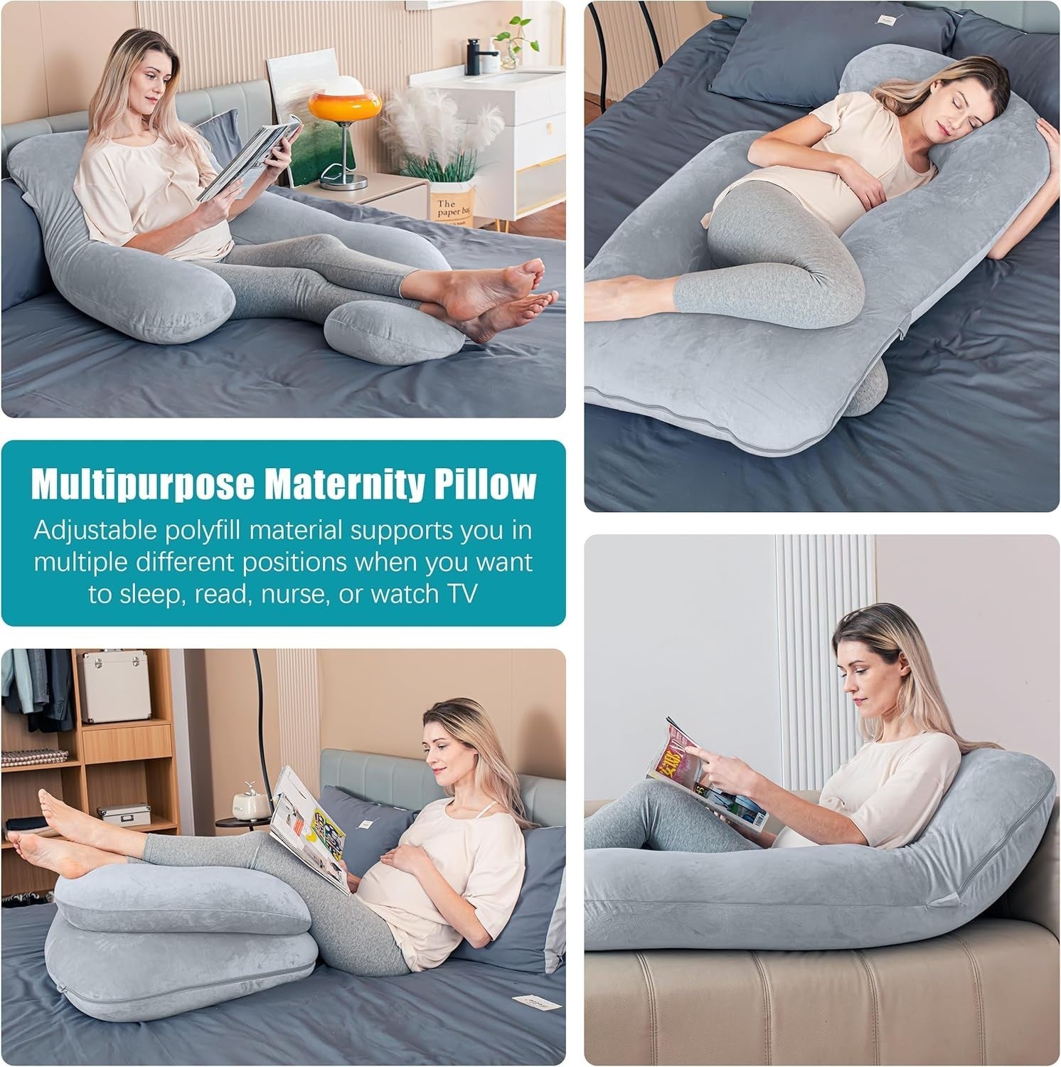 U Shaped Pregnancy Pillow 57in Full Body Maternity Support Soft Washable