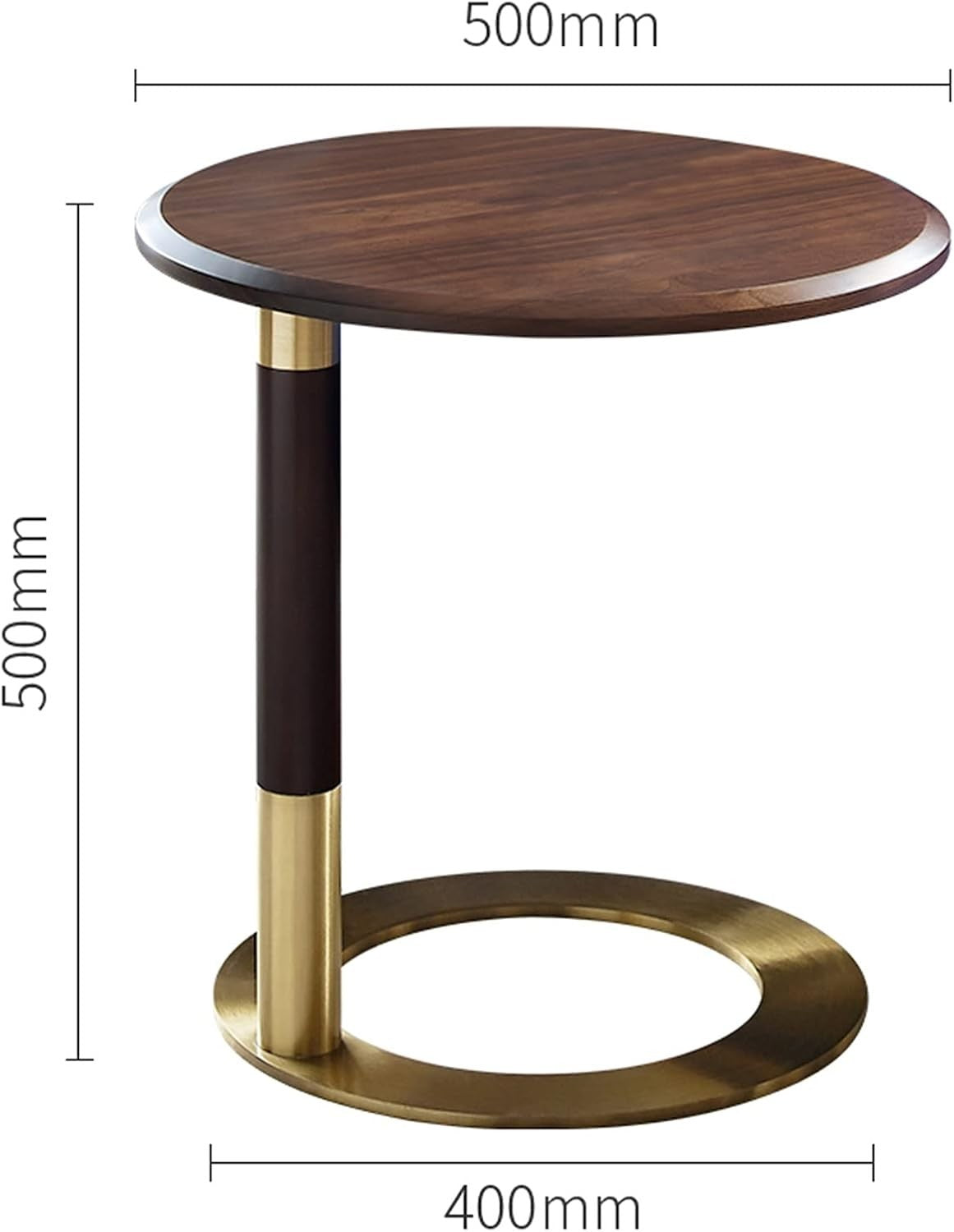 Solid Walnut Small Round Side Table U-Shaped Coffee Snack Table 50x50cm