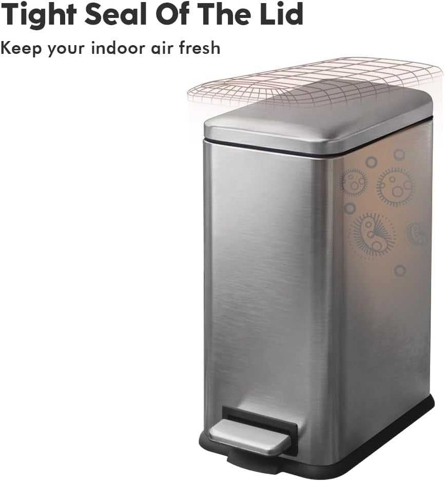 17L Stainless Steel Pedal Bin Slim Bathroom Kitchen Soft Close Grey