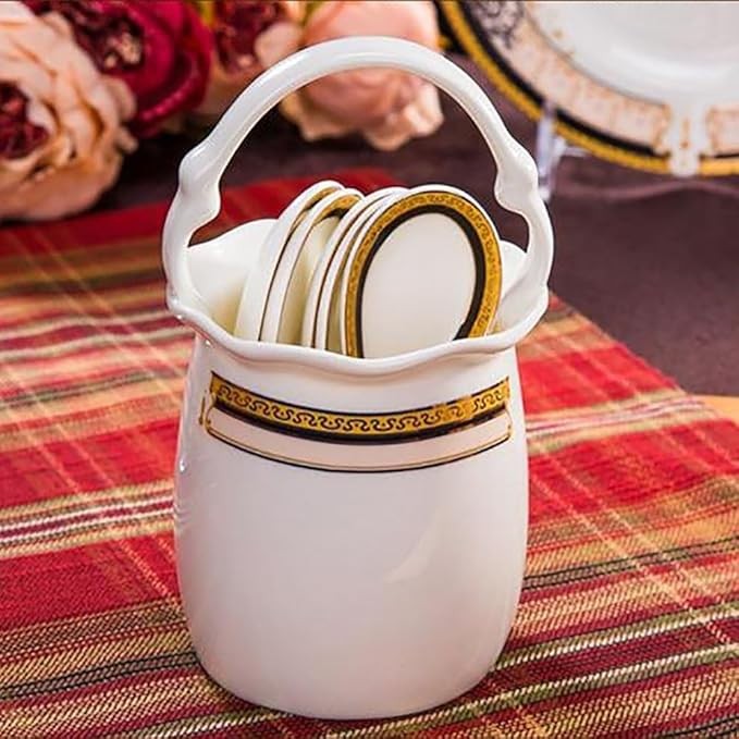 60 Piece Luxury Porcelain Dinner Set Plates Bowls Spoons Tray Gold Trim