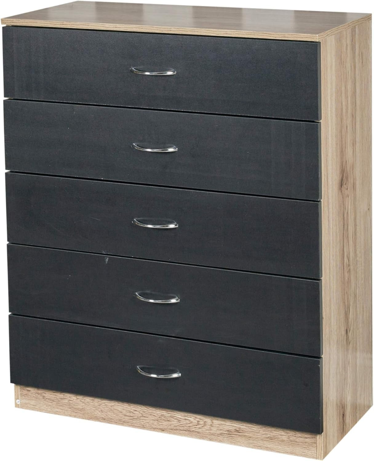 5 Drawer Chest Cabinet Black Oak Bedroom Storage Unit Modern Slim Tall