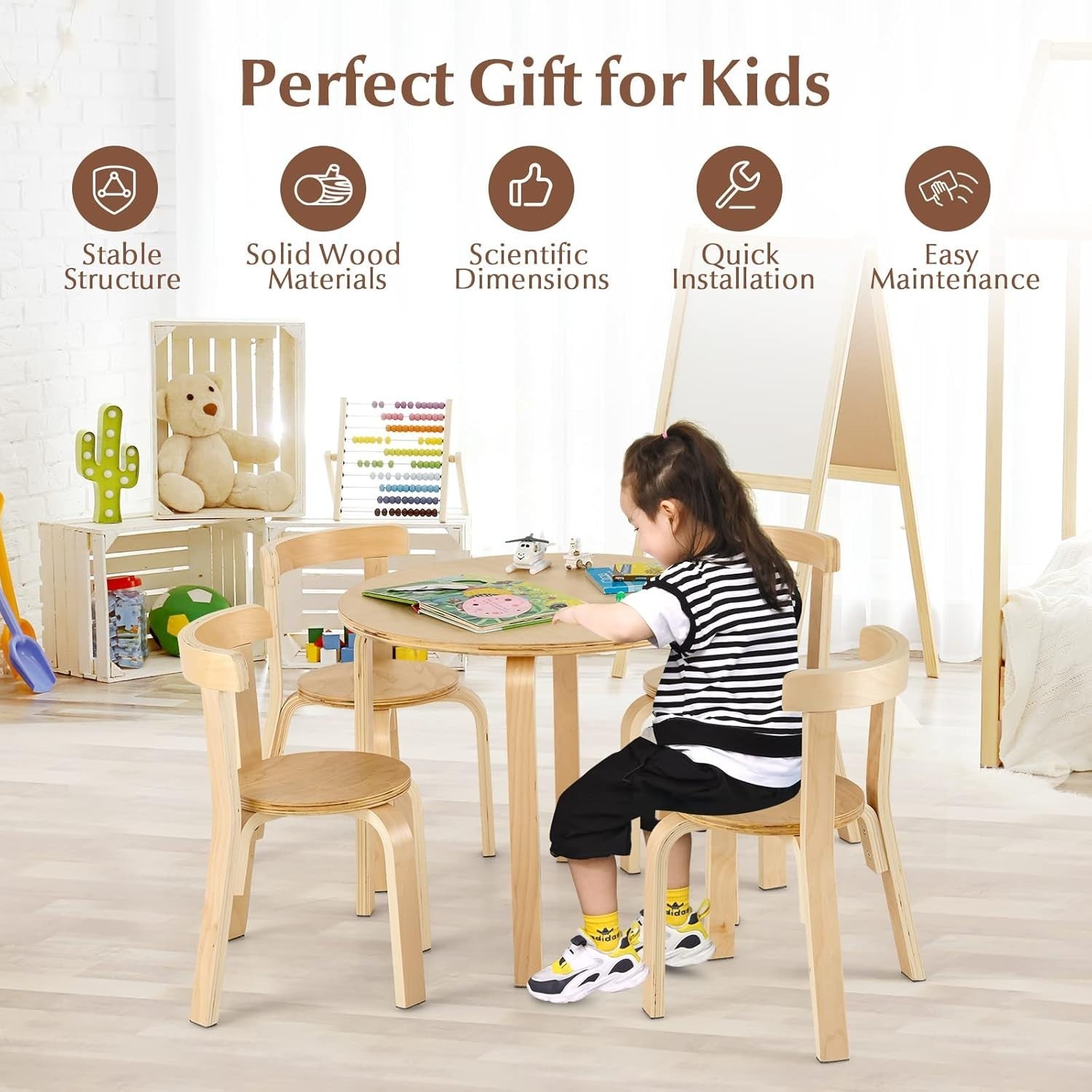 Kids 5-Piece Wooden Table & Chair Set with Ergonomic Chairs for Play & Learning