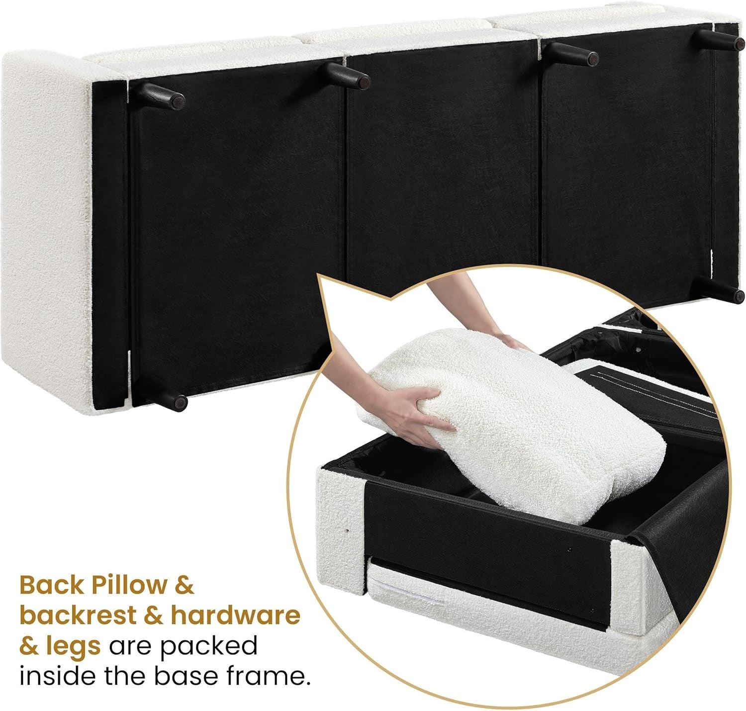 Ivory Bouclé 3 Seater Sofa Modern Compact Couch for Lounge Office
