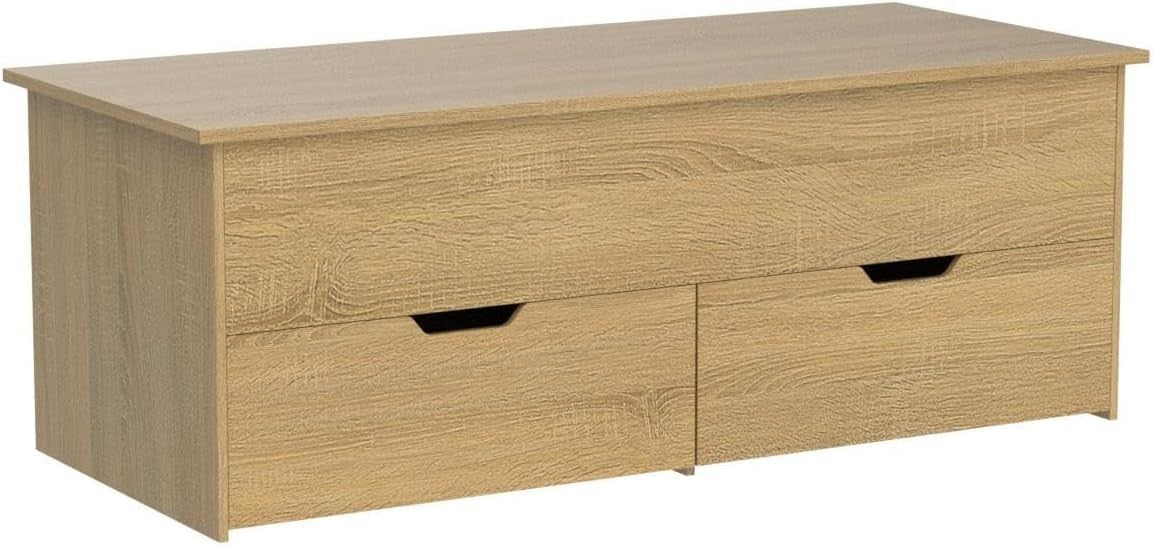 Oak Effect Lift-Top Coffee Table with Locking Storage Drawers 115x50x40cm