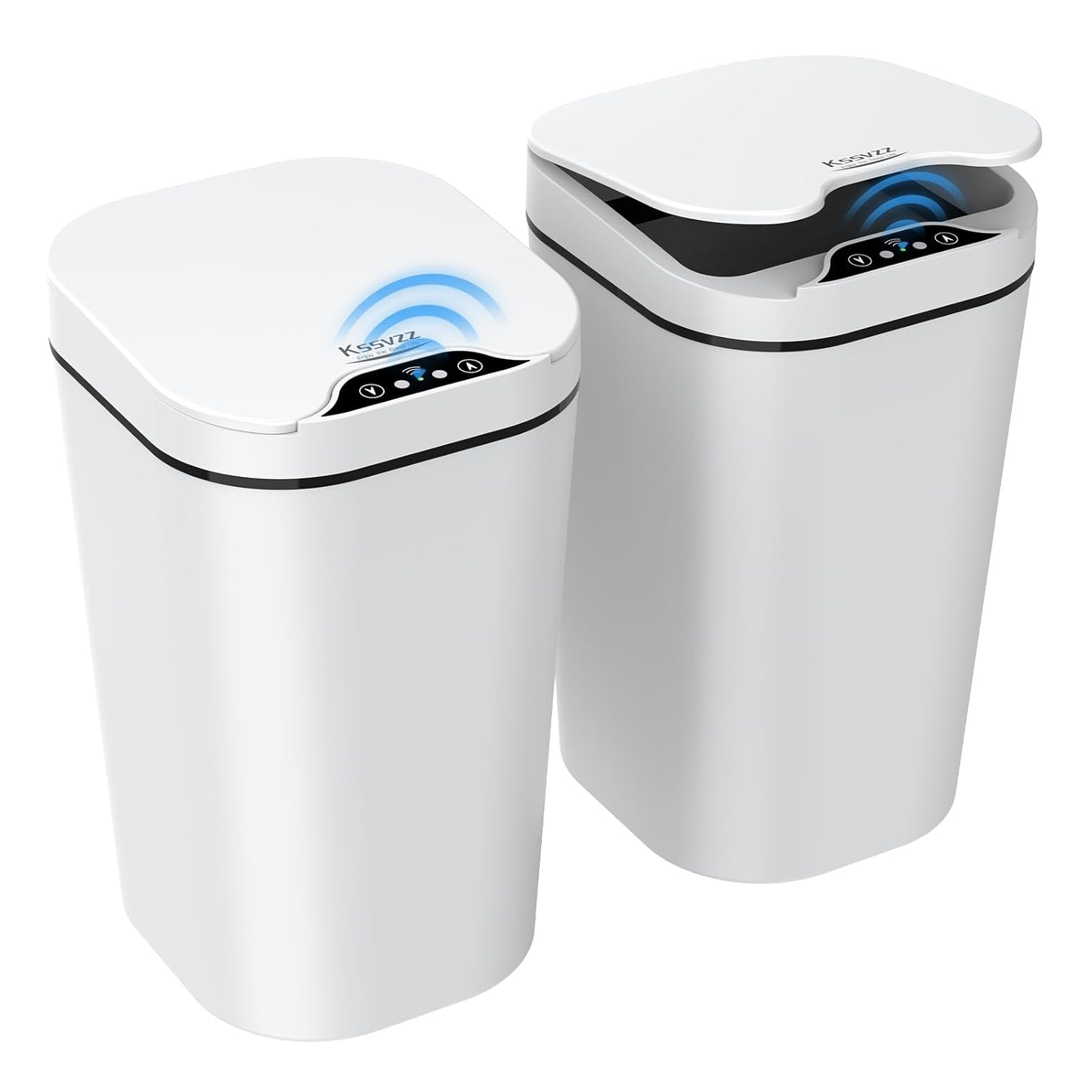 2 Pack 10L Touchless Bathroom Sensor Bins Slim Waterproof White