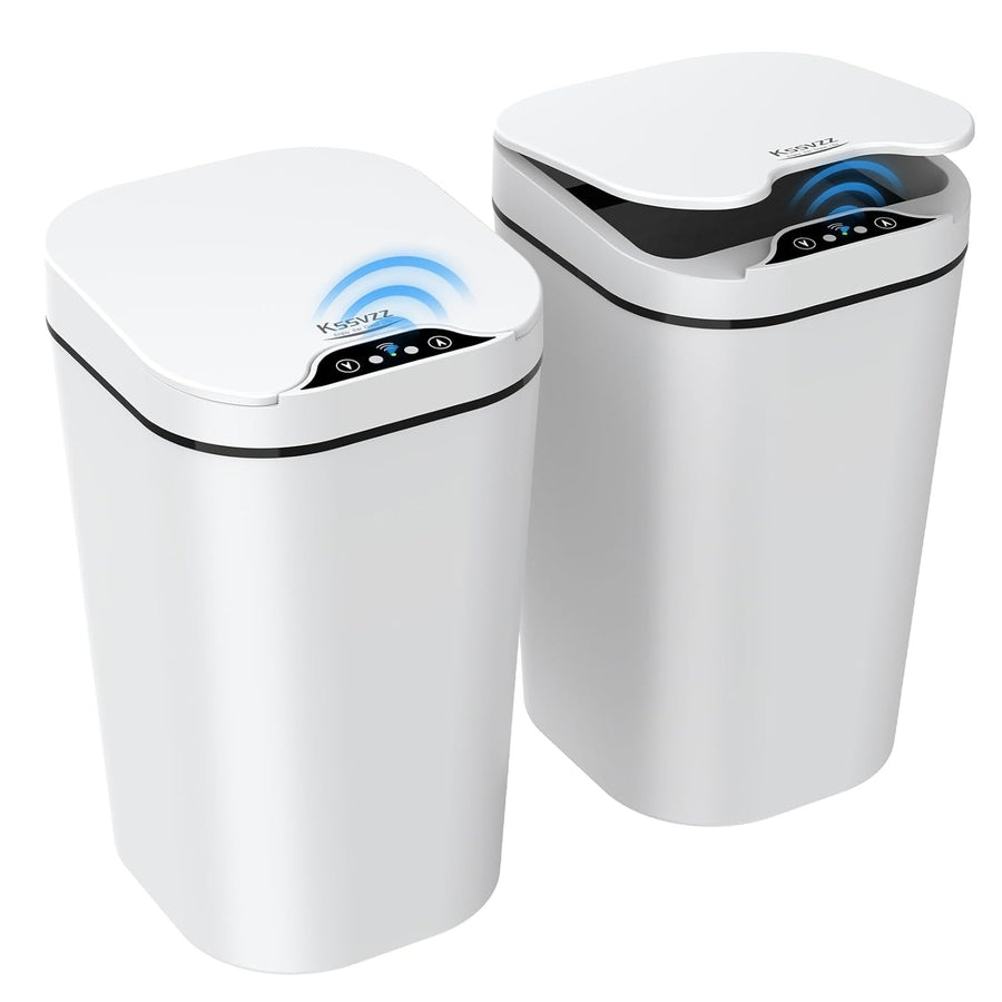 2 Pack 10L Touchless Bathroom Sensor Bins Slim Waterproof White