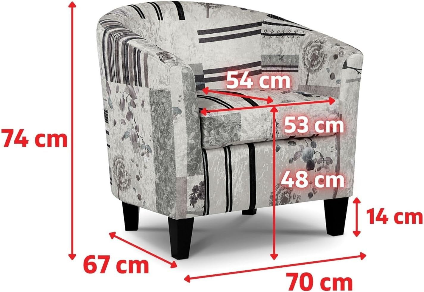Black Patchwork Accent Tub Chair Colourful Bucket Armchair