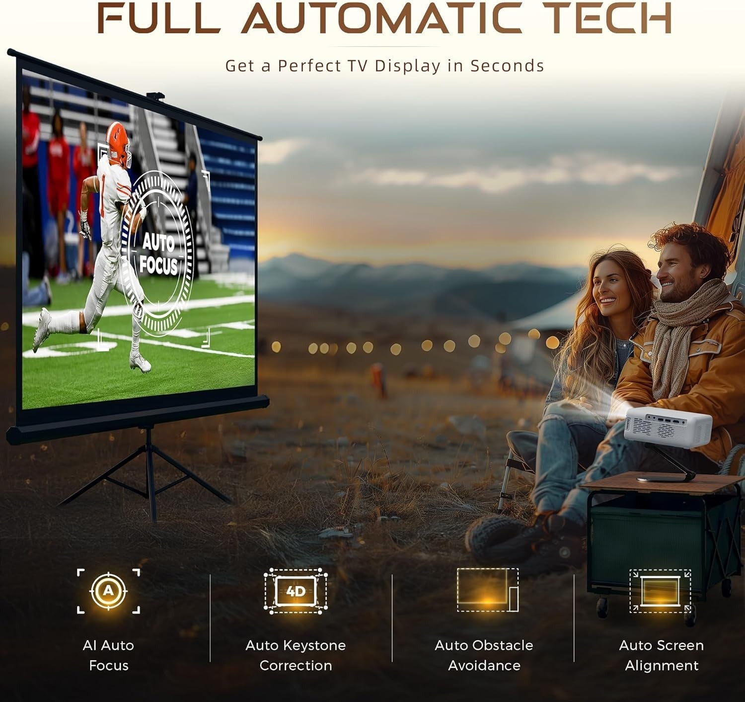 1080P Smart Projector 4K Netflix Dolby WiFi Bluetooth Auto Focus