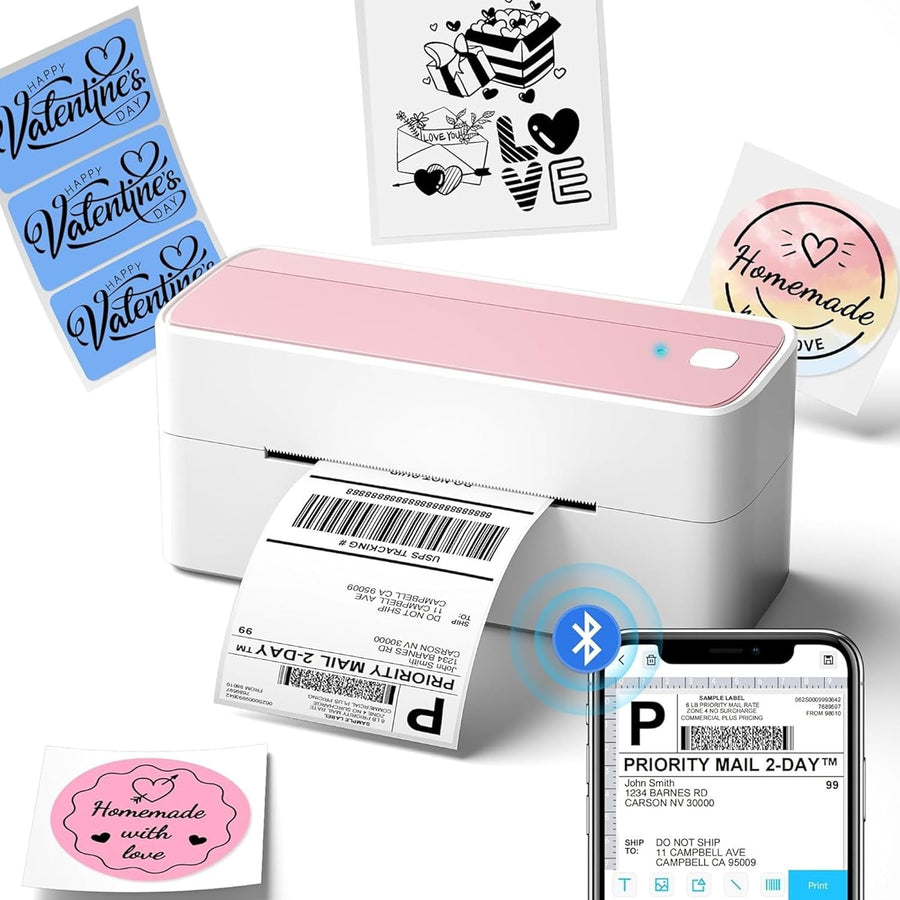 4x6 Bluetooth Thermal Label Printer Shipping Inkless Pink