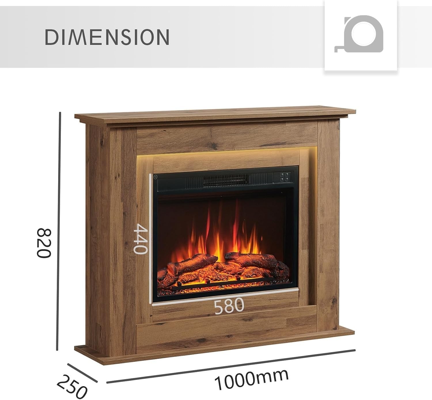 Electric Fireplace 39" Freestanding Heater with Realistic Flame & Remote
