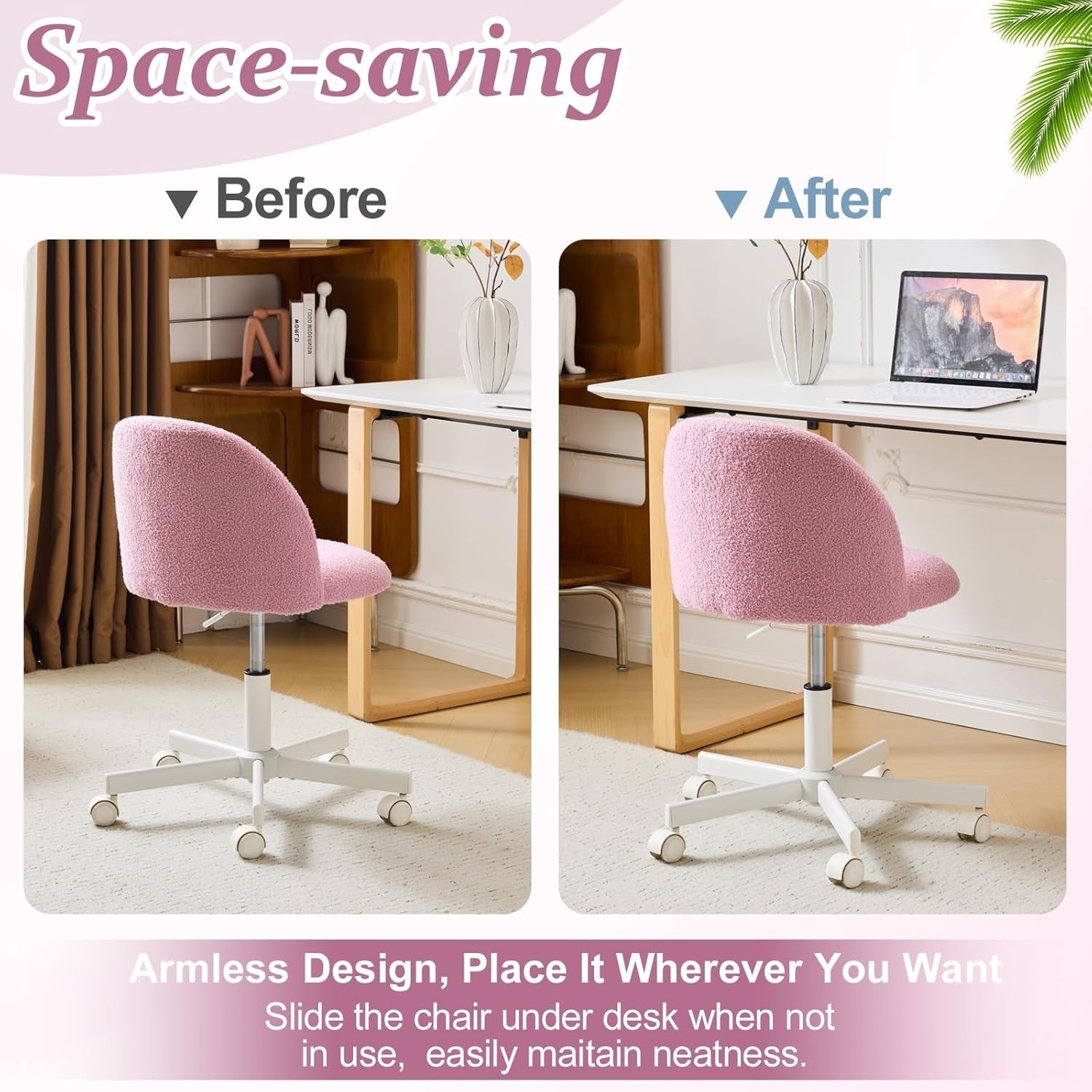 Lilac Purple Teddy Fleece Swivel Desk Chair Small Adjustable Vanity Seat