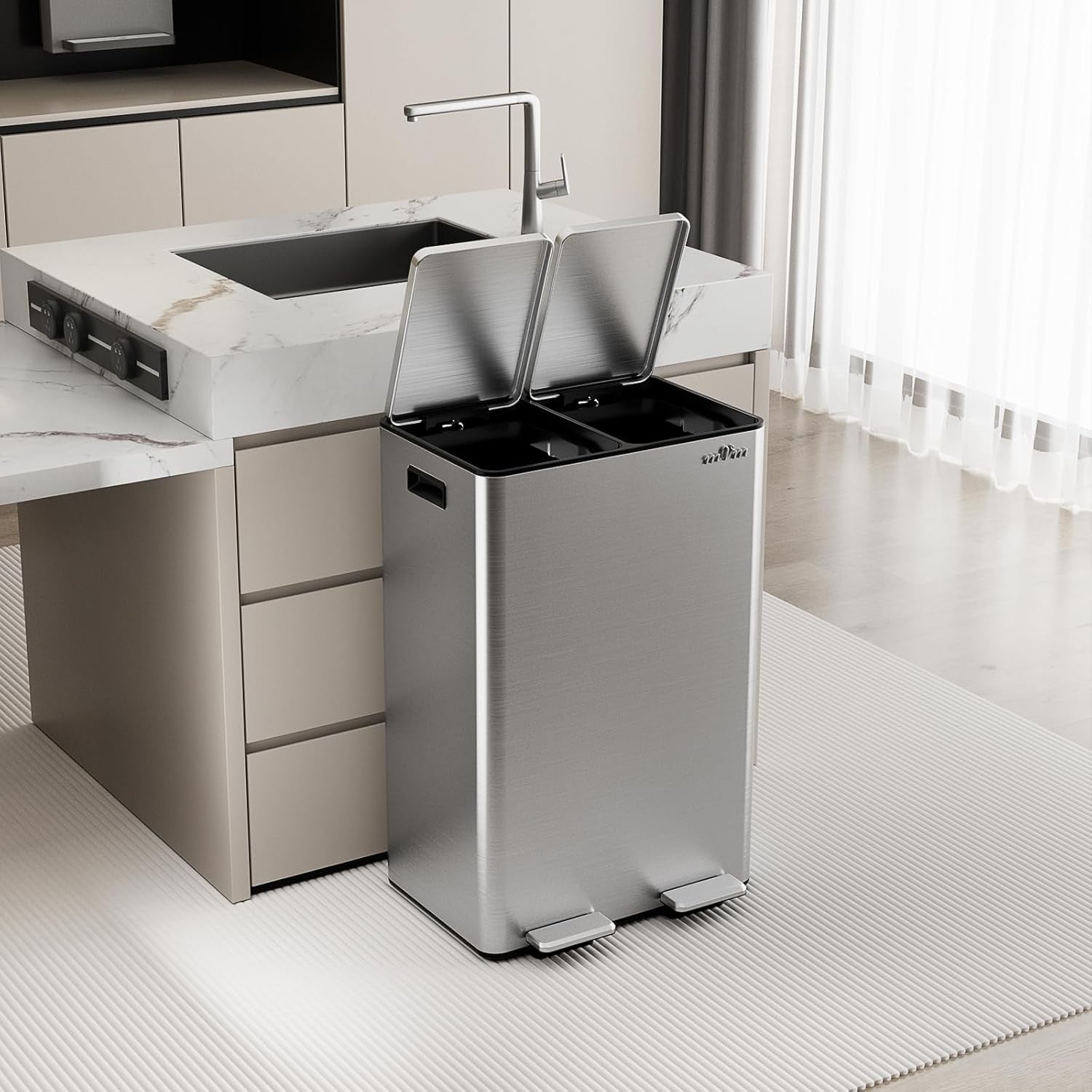 60L Dual Kitchen Recycling Bin 2x30L Stainless Steel Pedal