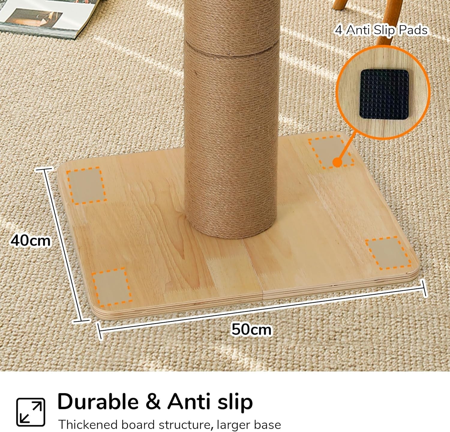 Cat Scratching Post With Plush Bed Solid Wood Jute Rope Indoor Cats