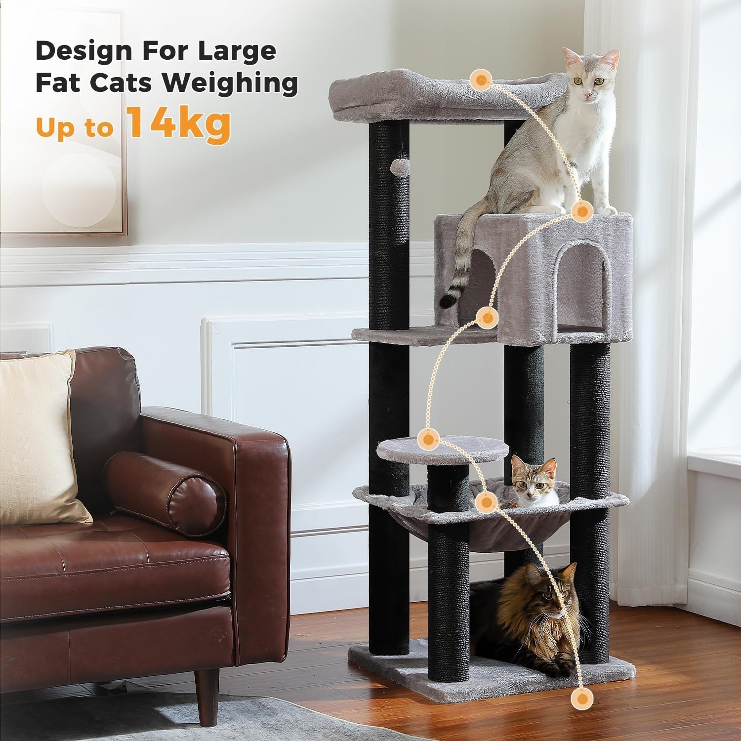 Large Cat Tree Tower 147cm Multi Level Thick Scratching Hammock Condo
