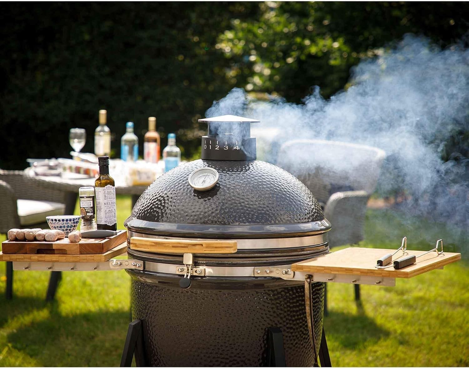 Large 22" Ceramic Kamado BBQ Grill Smoker with Stand | Wood/Charcoal