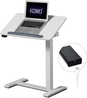 Electric Standing Desk on Wheels Height Adjust Overbed Laptop Table White