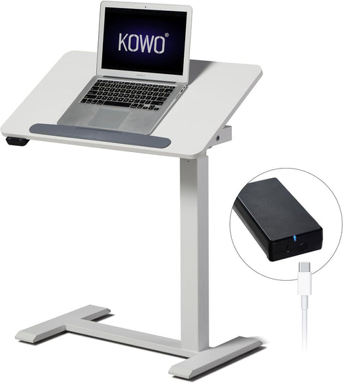 Electric Standing Desk on Wheels Height Adjust Overbed Laptop Table White