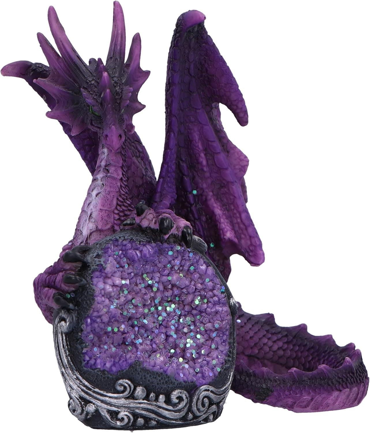 Purple Dragon Geode Ornament 11.5cm | Crystal Sphere Fantasy Figurine Gift Decor