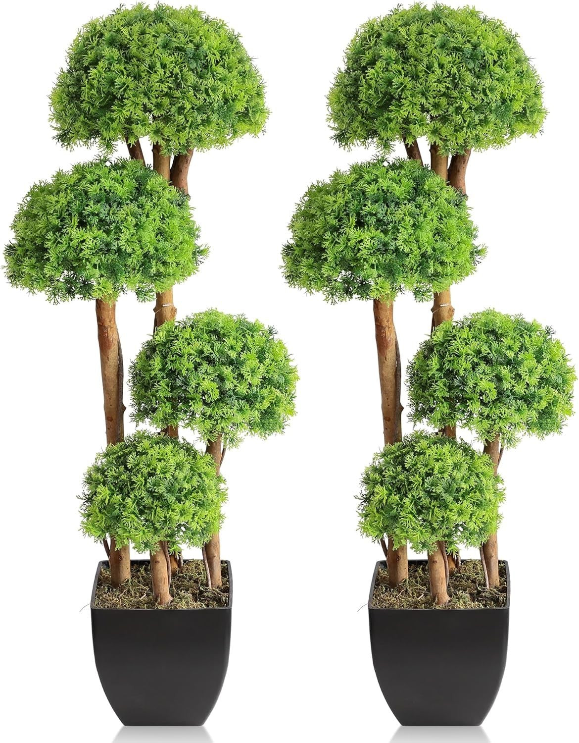 90cm Artificial Cypress Topiary Ball Trees Set of 2 in Weighted Pot Decoration
