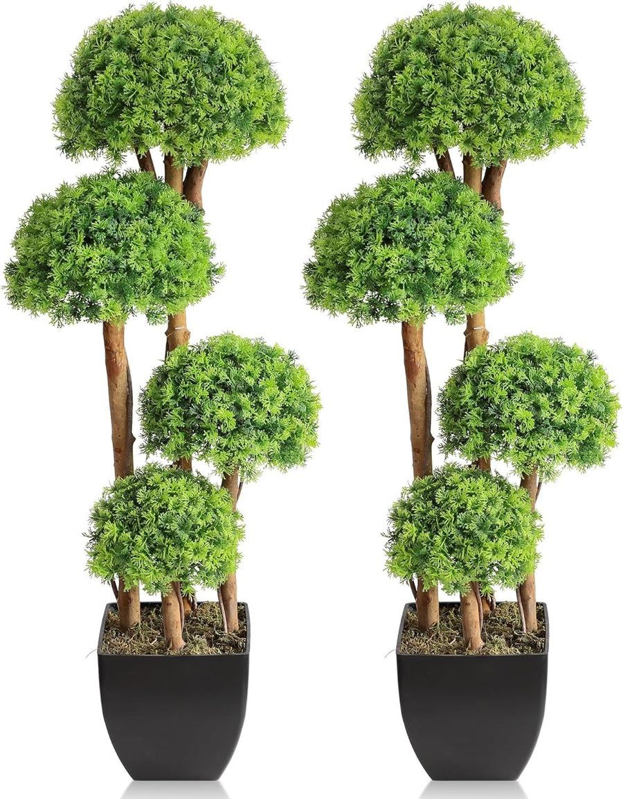 90cm Artificial Cypress Topiary Ball Trees Set of 2 in Weighted Pot Decoration