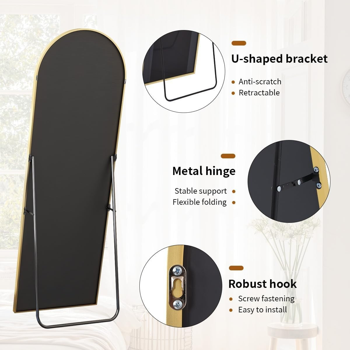 Gold Arch Full Length Mirror 171x76cm Large Leaning Wall Dressing Mirror