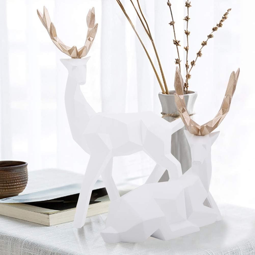 White Reindeer Ornament Set 2PCS • Modern Deer Statues Resin Home Decor Gift