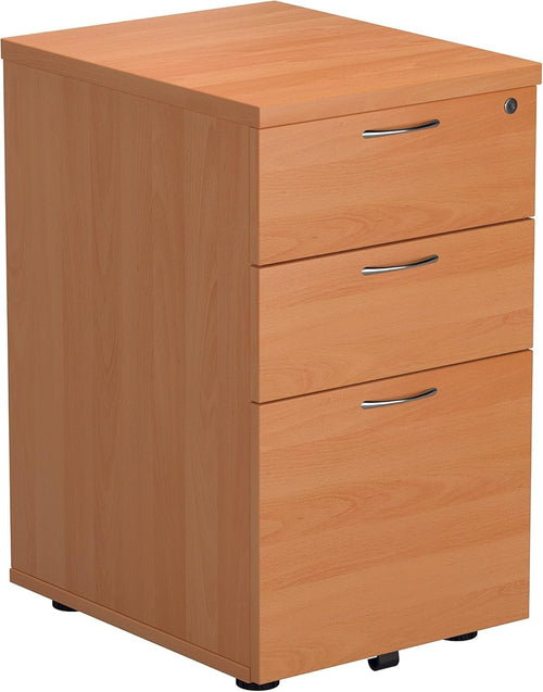 Beech Under Desk Filing Cabinet 3 Drawer Lockable A4 Foolscap