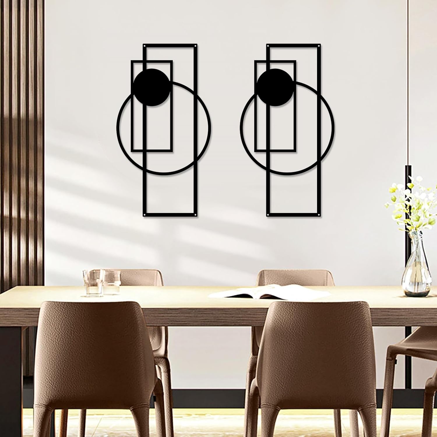 2PC Black Metal Wall Art Geometric Minimalist Decor Set