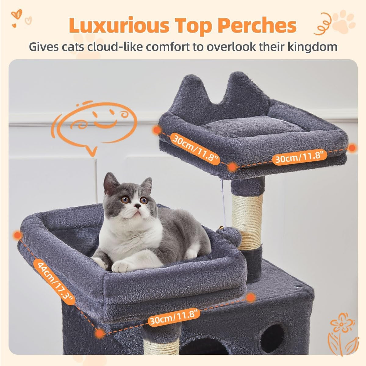 Large Cat Tree Tower 146cm Multi Level Scratching Posts Hammock Condo